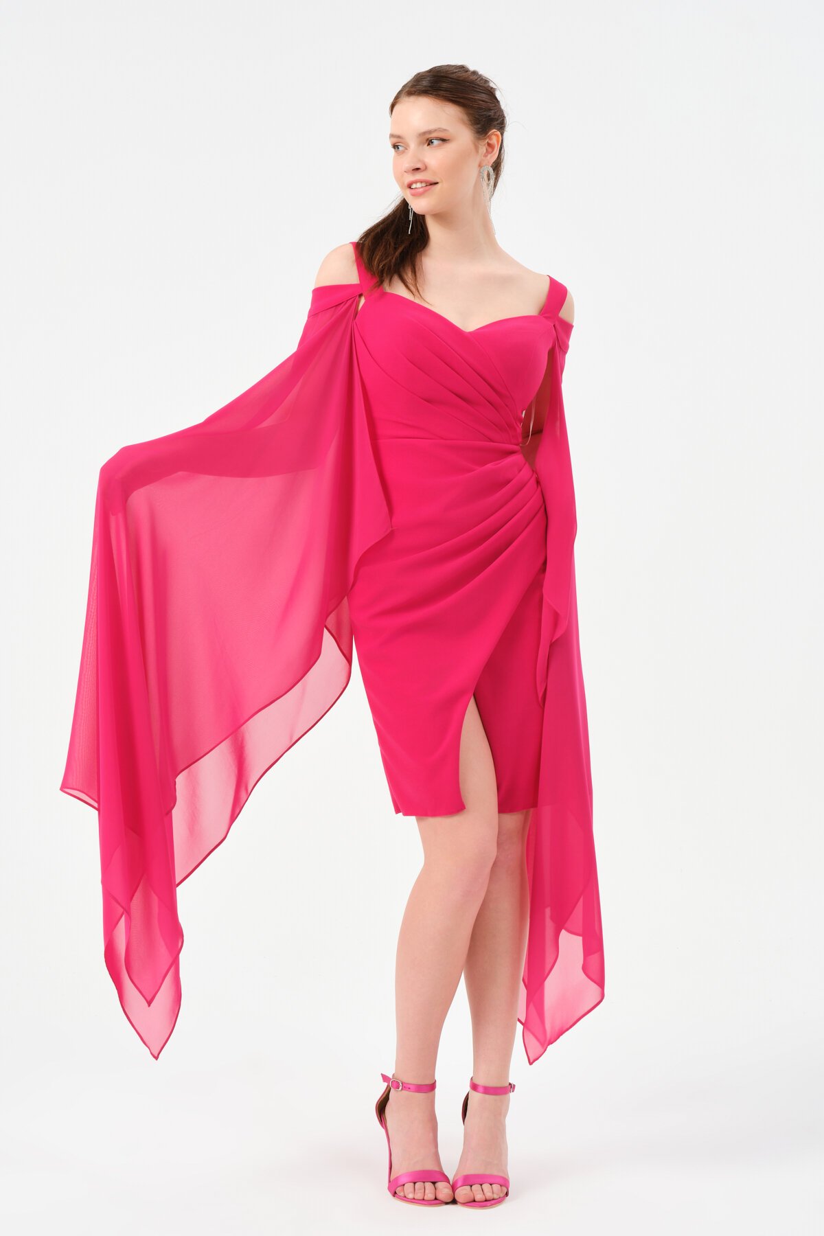 Şifon Detaylı Askılı Mini Elbise - 1576