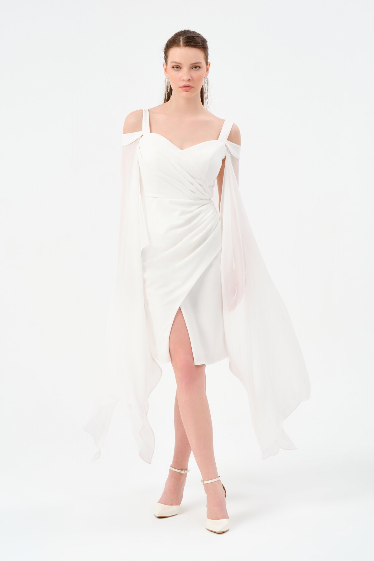 Şifon Detaylı Askılı Mini Elbise - 1576