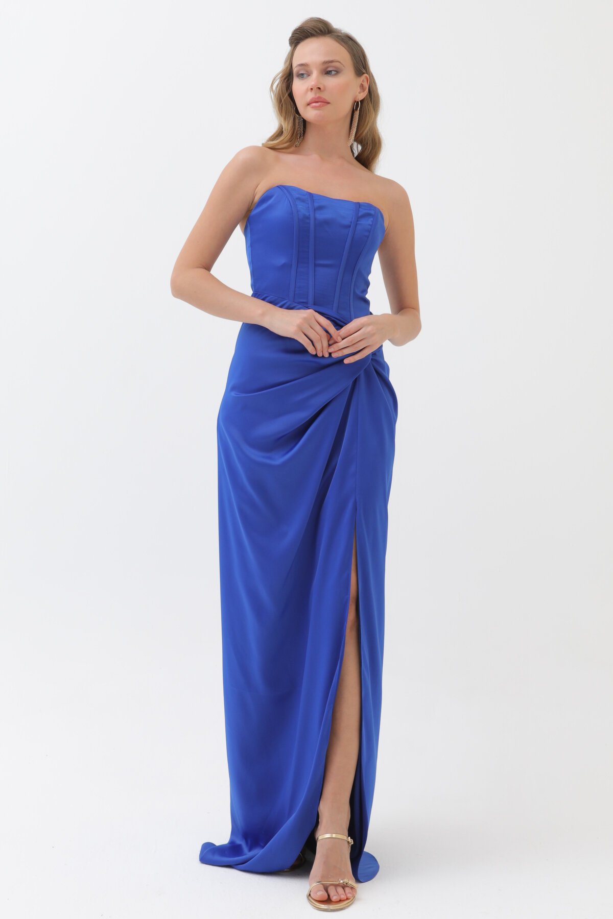 Straplez Drapeli Elbise - 1768