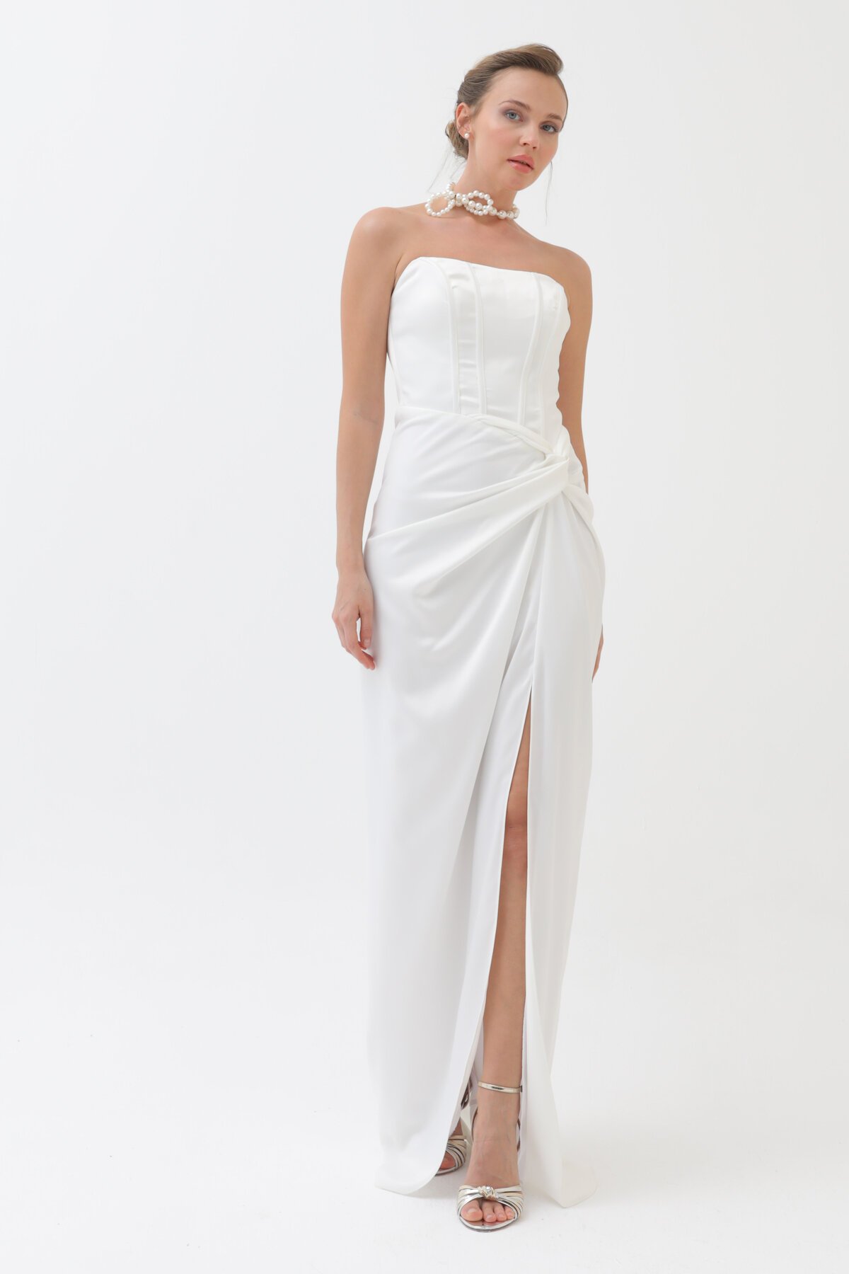 Straplez Drapeli Elbise - 1768