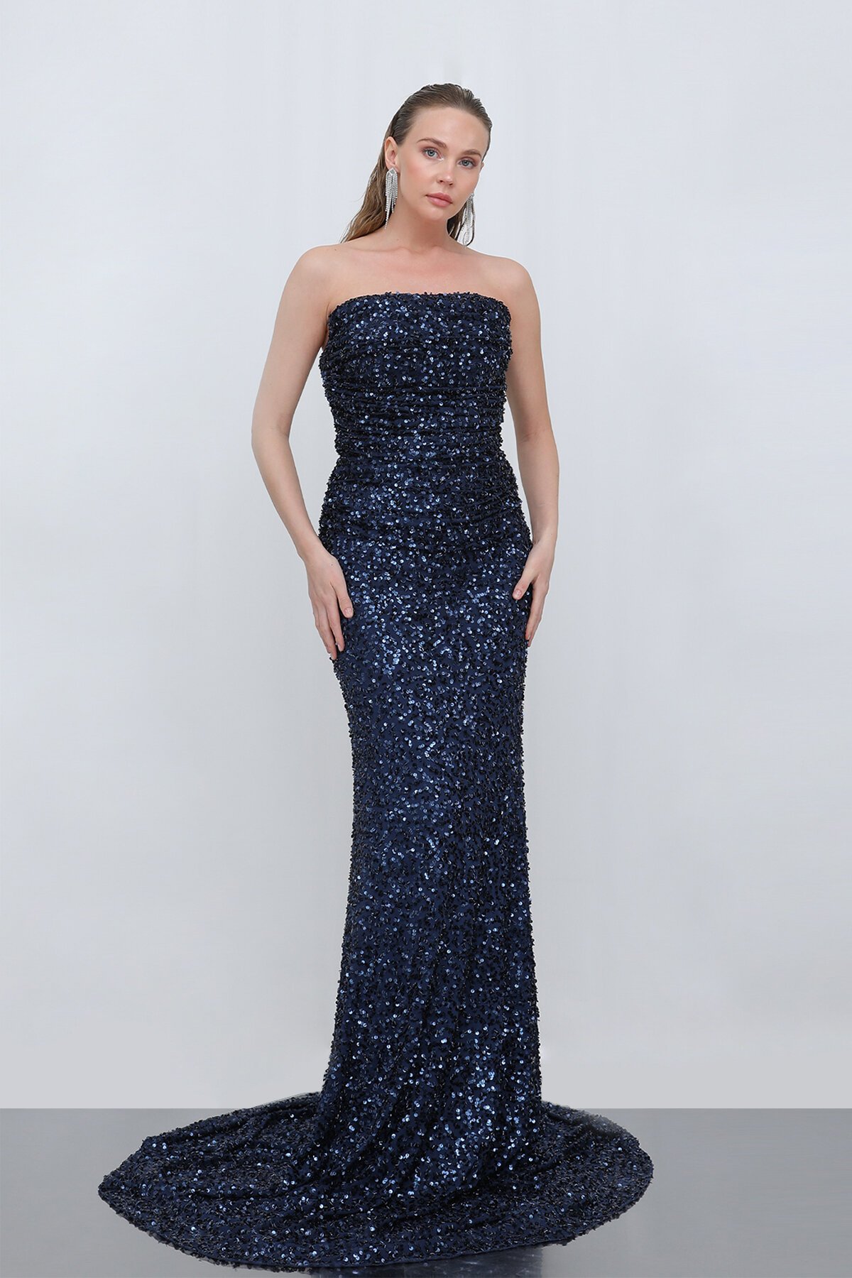 Payetli Straplez Elbise - 1767