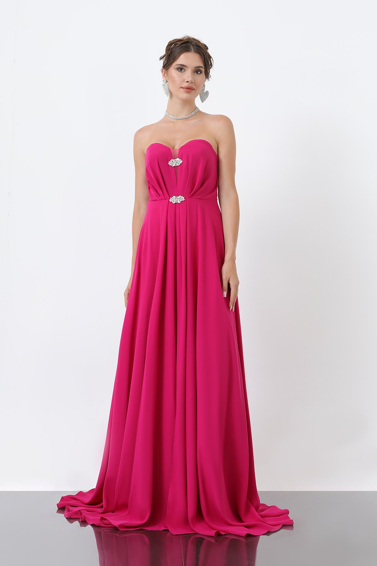 Broş Detaylı Straplez Elbise - 1881