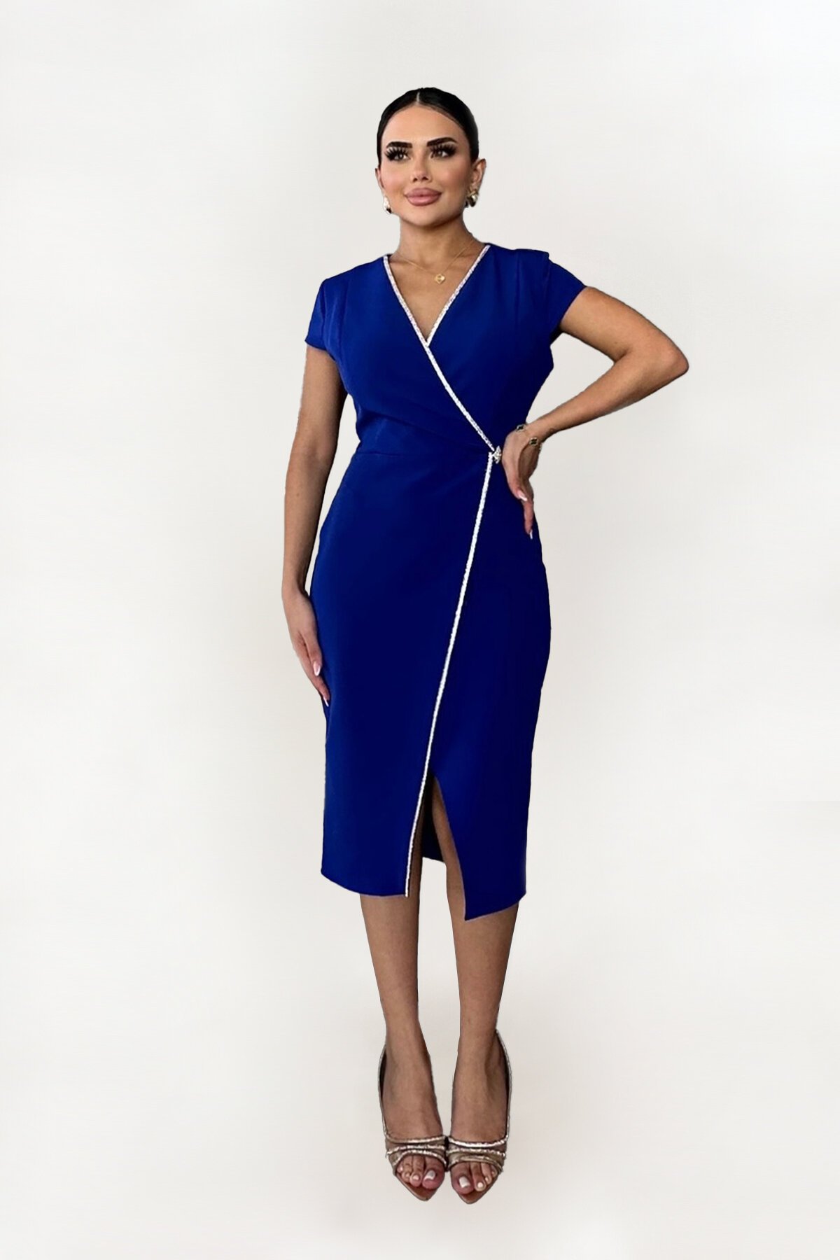 Taş Detaylı Kruvaze Elbise - 1609