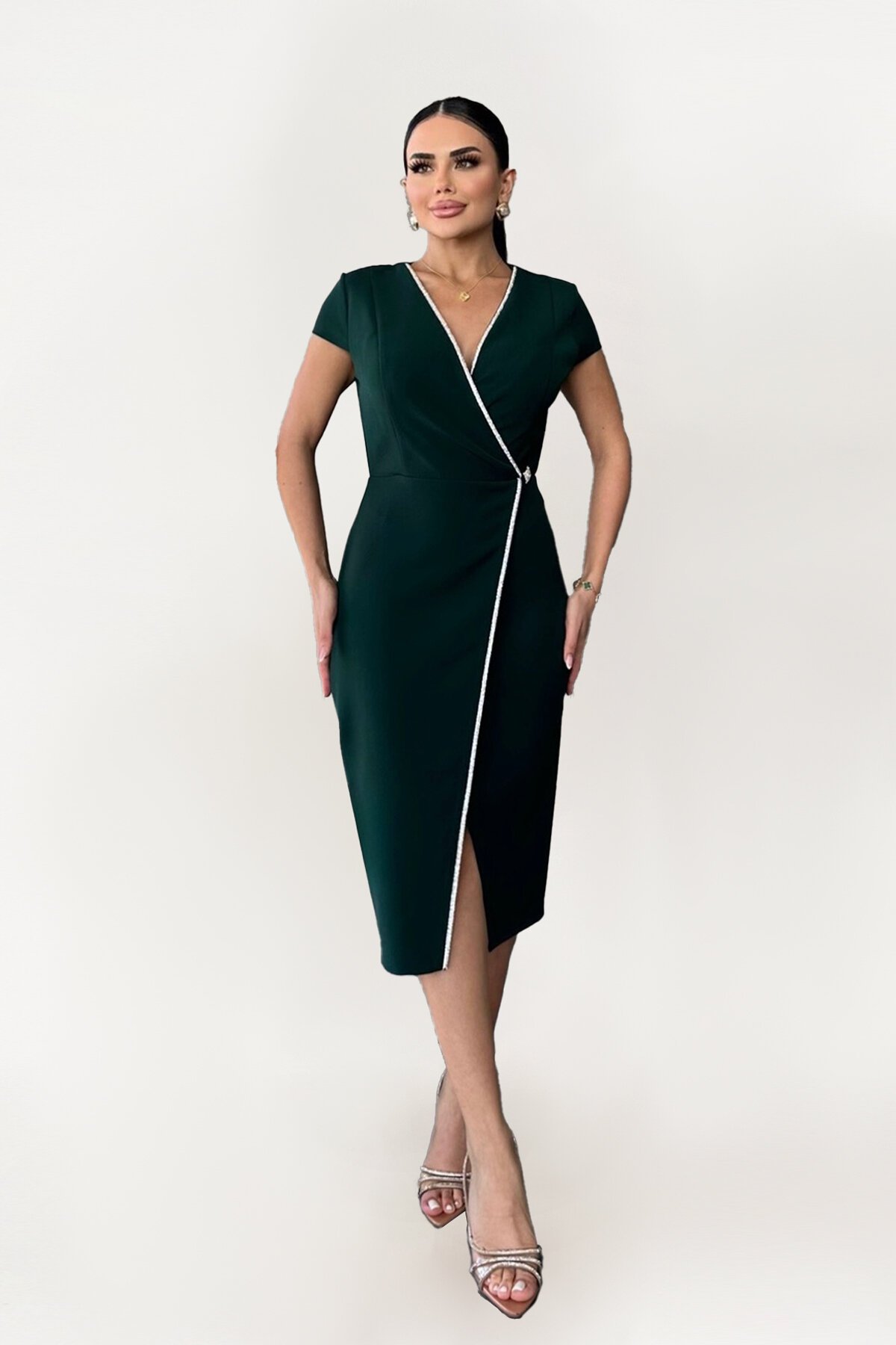 Taş Detaylı Kruvaze Elbise - 1609