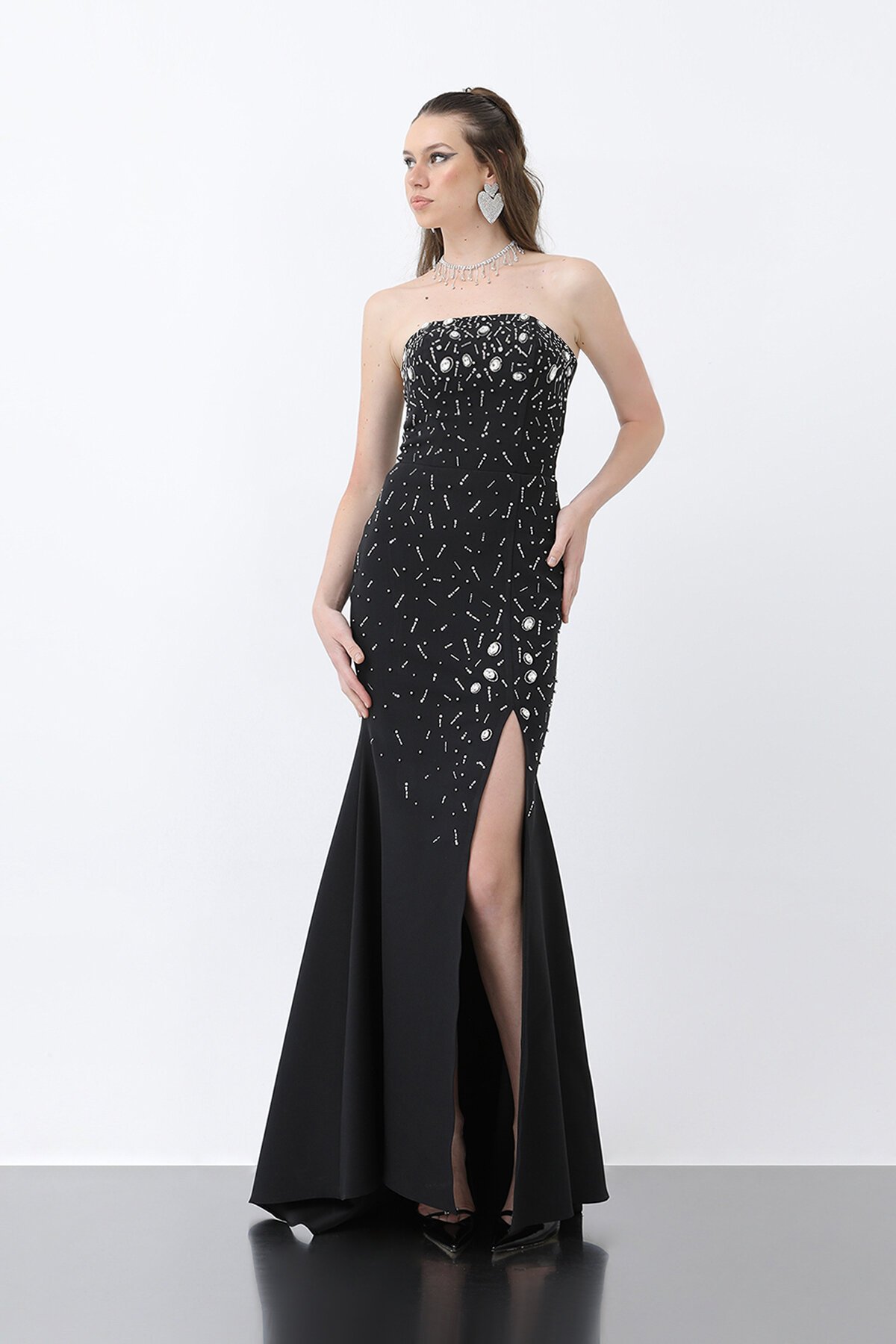 Taş Detaylı Straplez Elbise - 1716