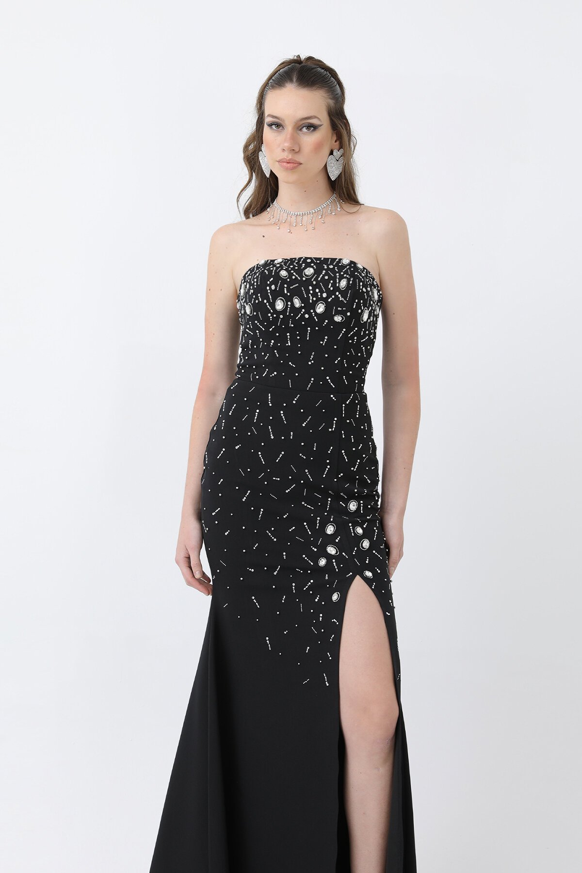 Taş Detaylı Straplez Elbise - 1716