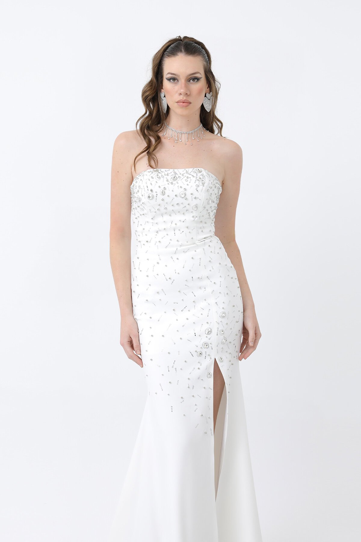 Taş Detaylı Straplez Elbise - 1716