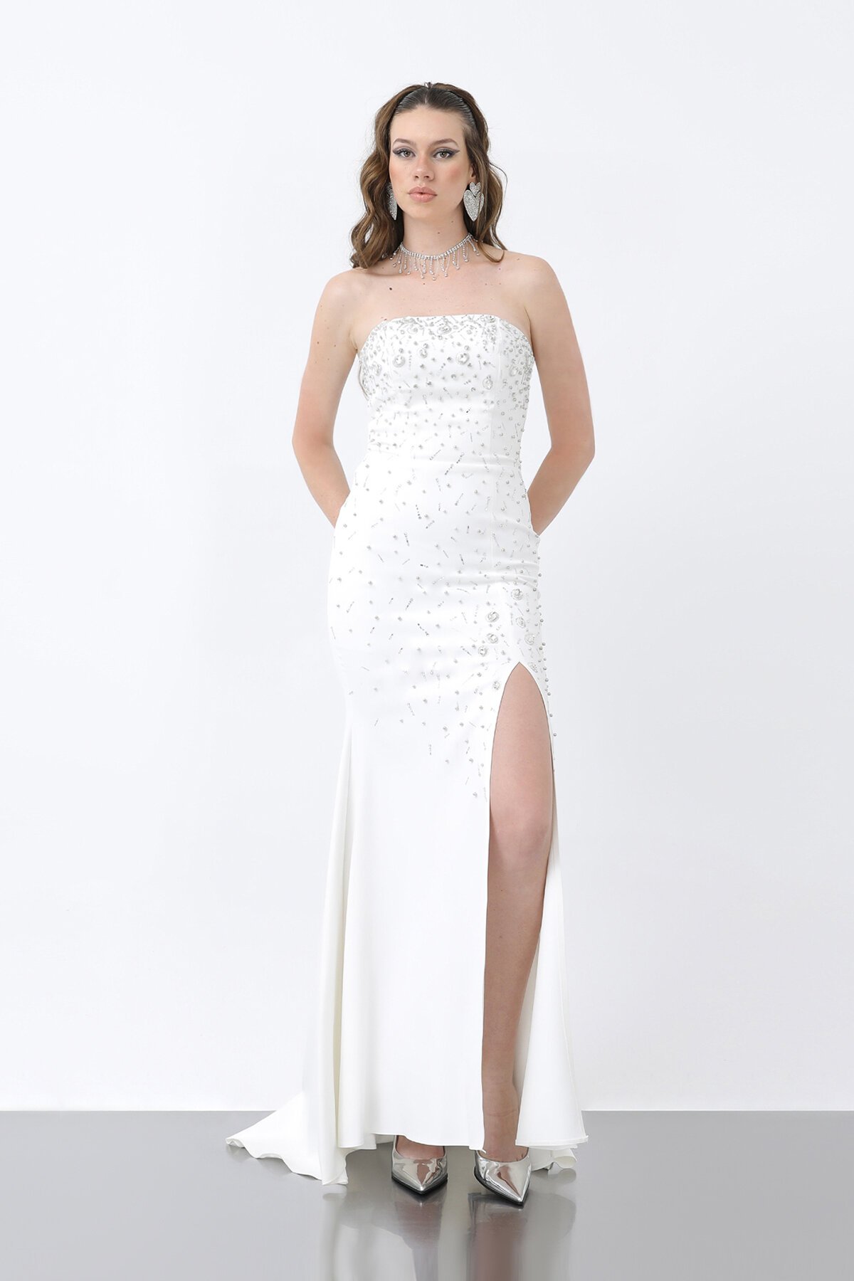 Taş Detaylı Straplez Elbise - 1716