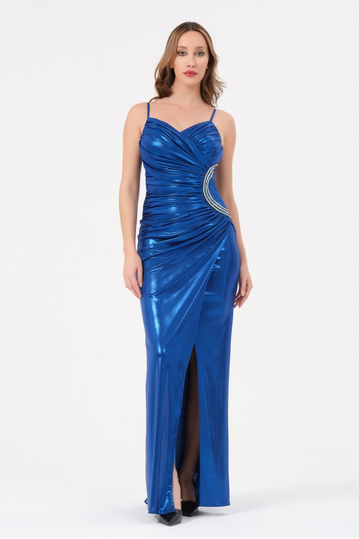 Taş İşleme Detaylı Parlak Elbise - 1614