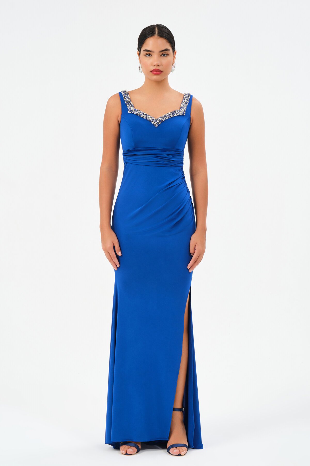 Taş İşlemeli Askılı Elbise - 1550