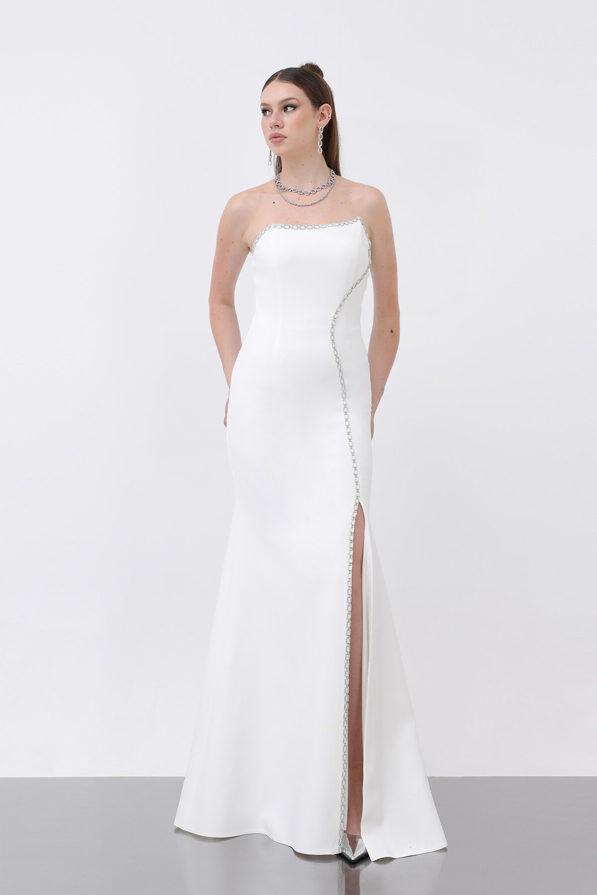 Taş İşlemeli Straplez Elbise - 1773