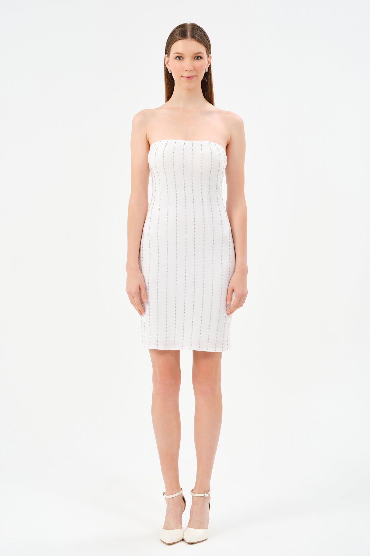 Taş İşlemeli Straplez Mini Elbise - 1554