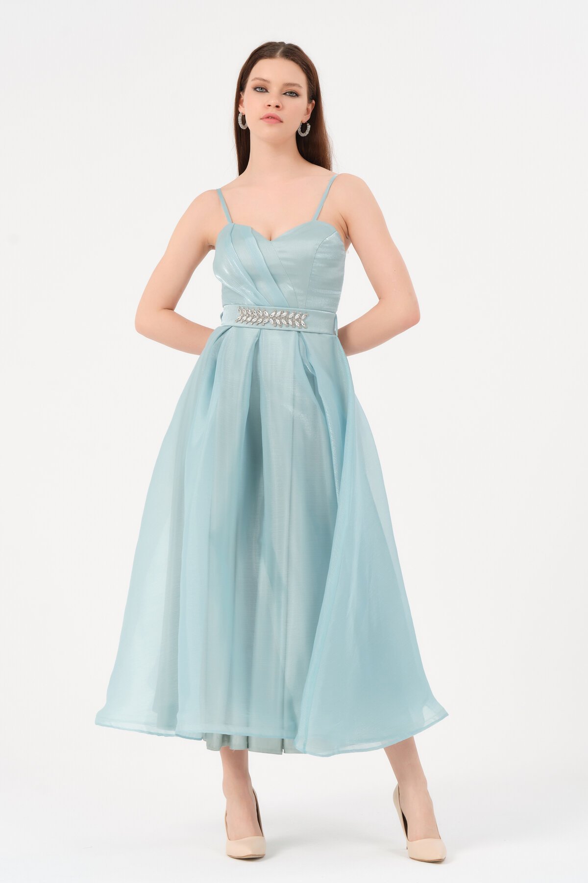 Taşlı Drapeli Midi Elbise - 1540