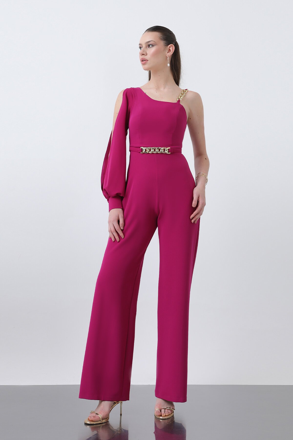 Tek Kollu Zincir Detaylı Tulum - 1630