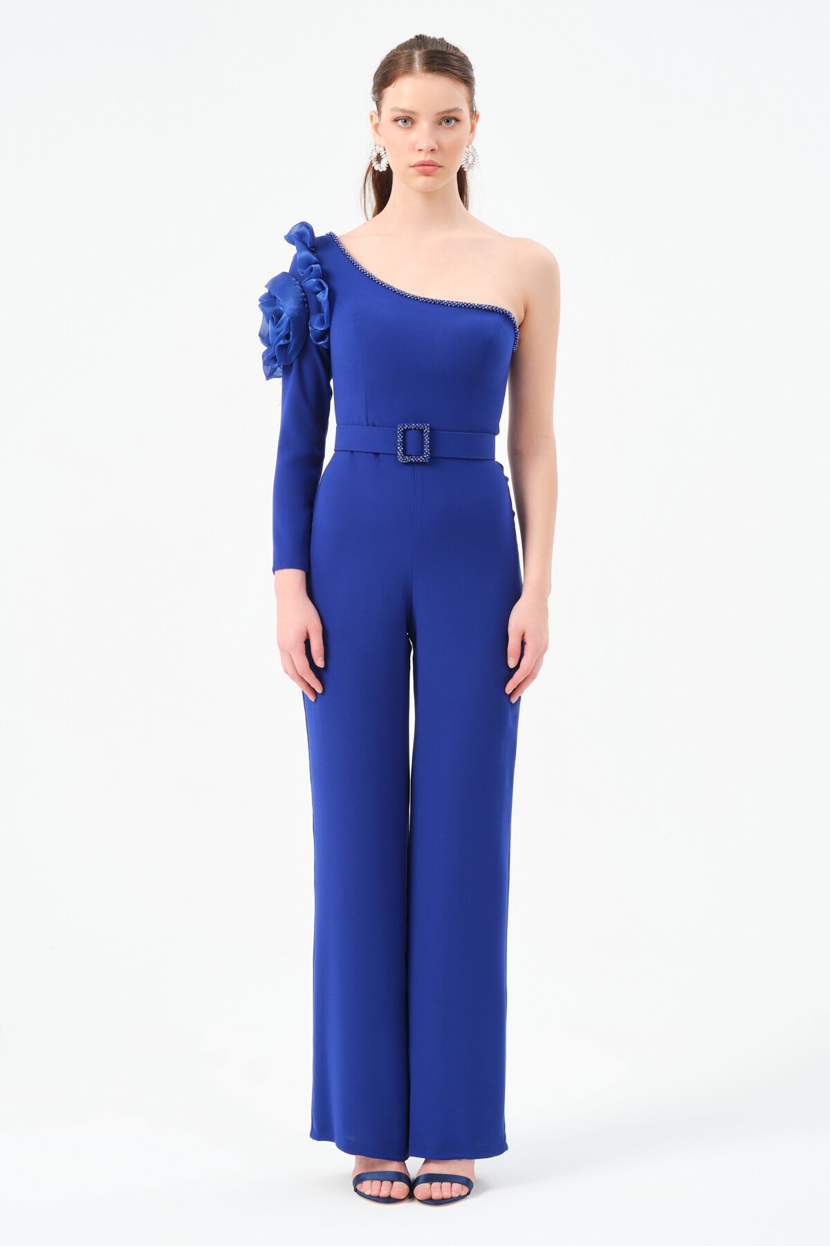 Tek Omuz Detaylı Kemerli Tulum - 1531