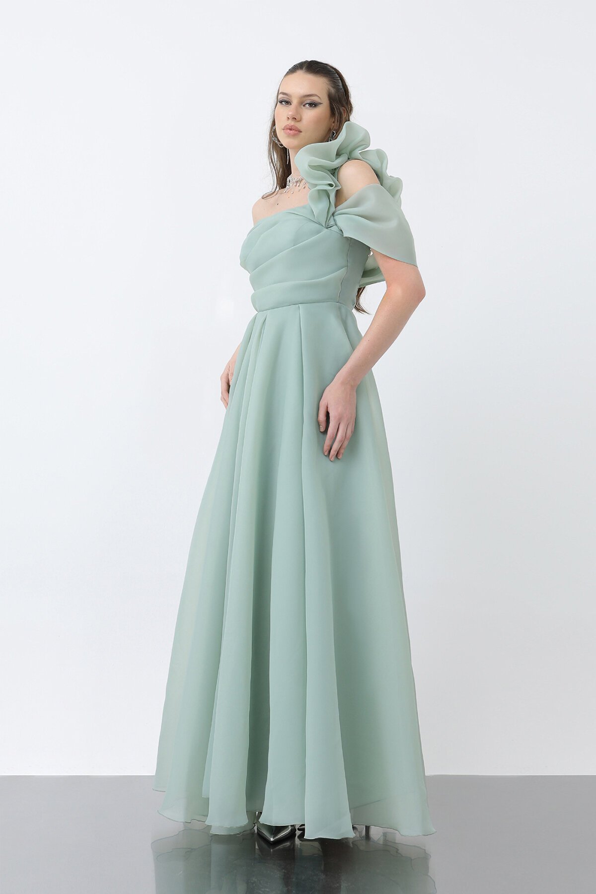 Omuz Detaylı Uzun Elbise - 1775