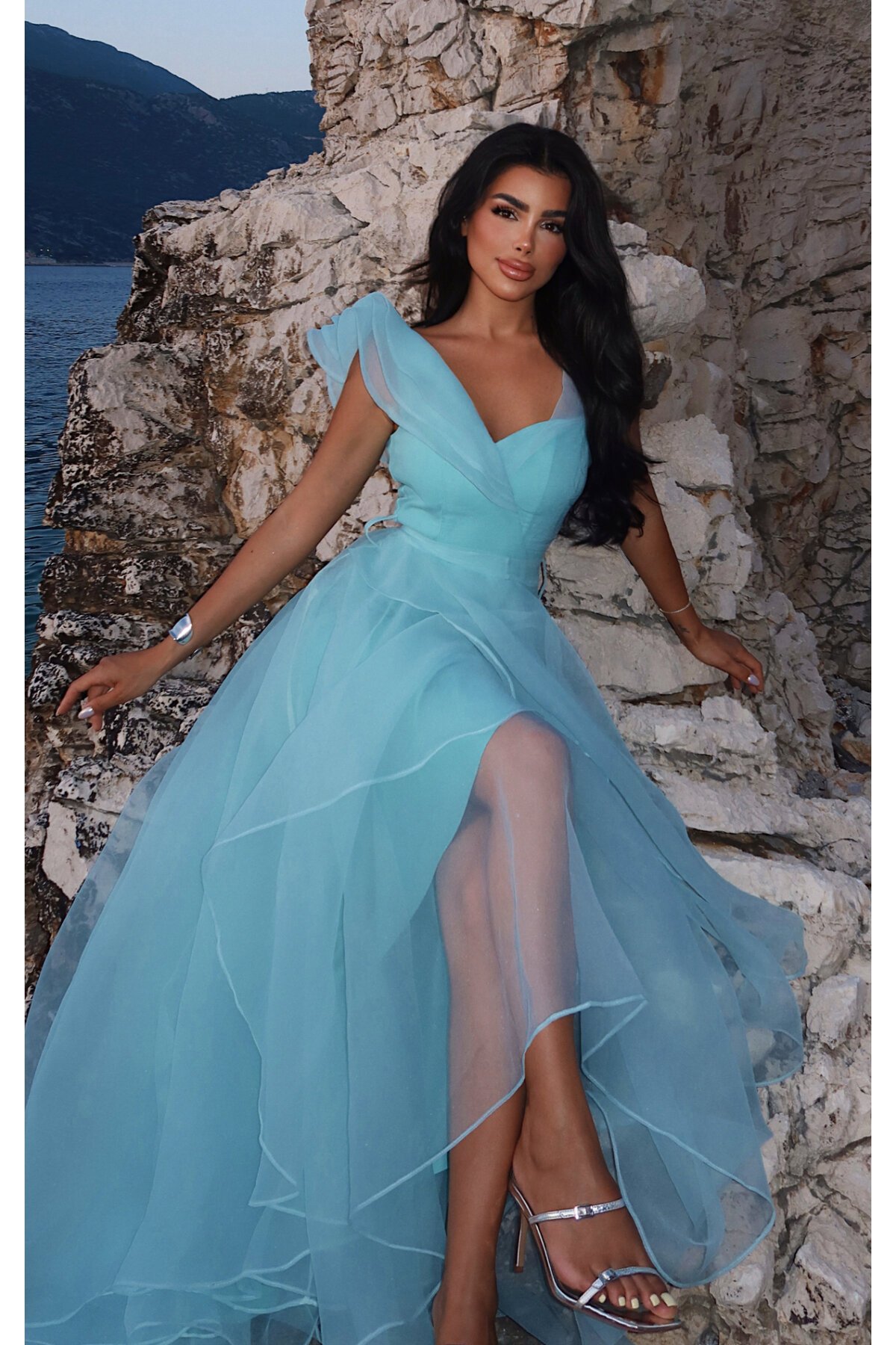 Tül Detaylı Volanlı Elbise - 6003