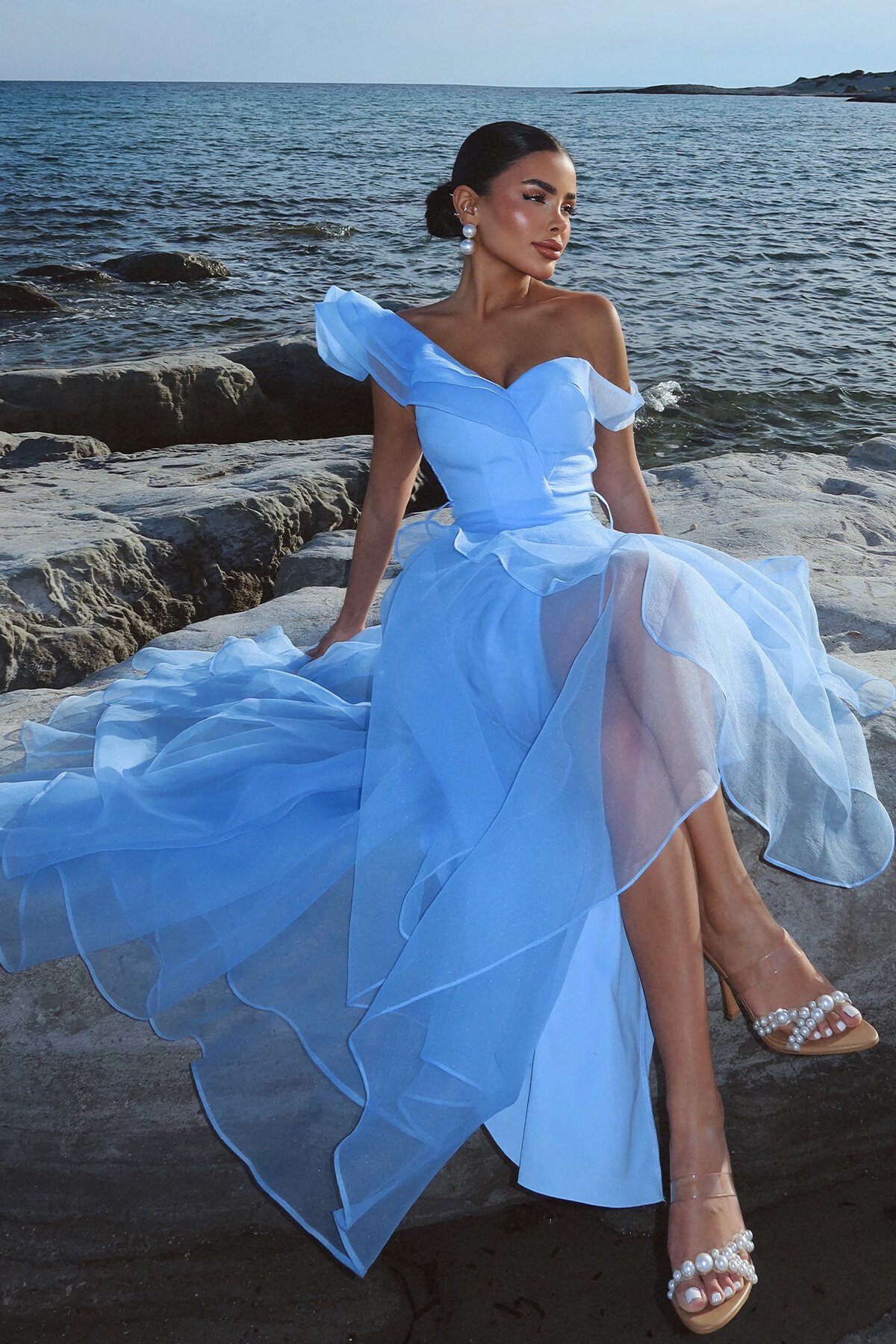 Tül Detaylı Volanlı Elbise - 6003