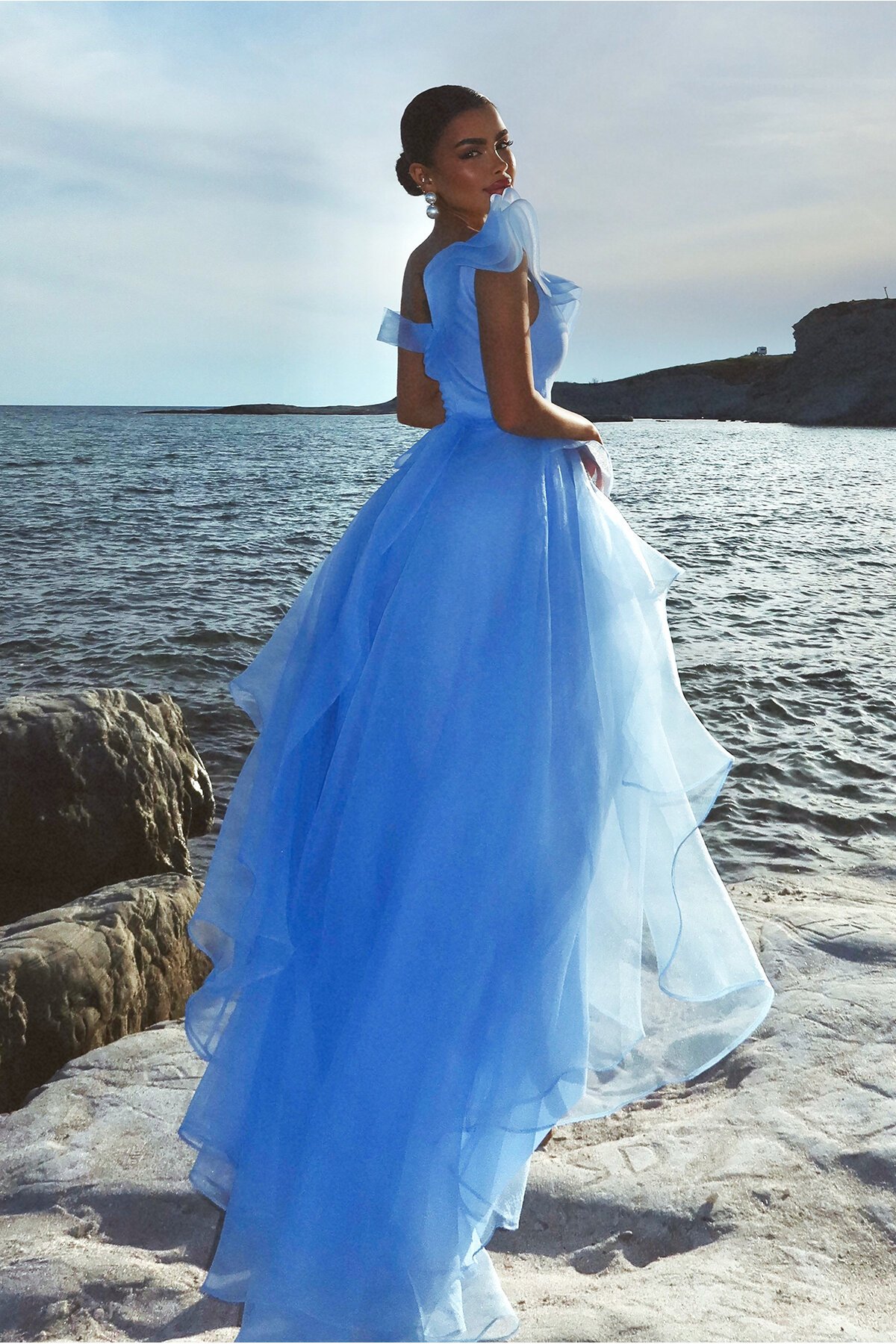 Tül Detaylı Volanlı Elbise - 6003