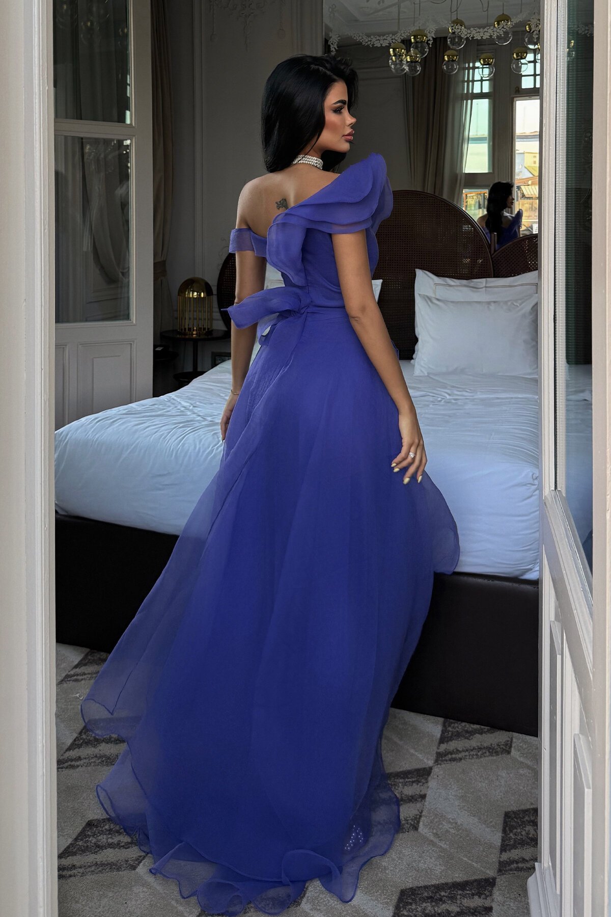 Tül Detaylı Volanlı Elbise - 6003