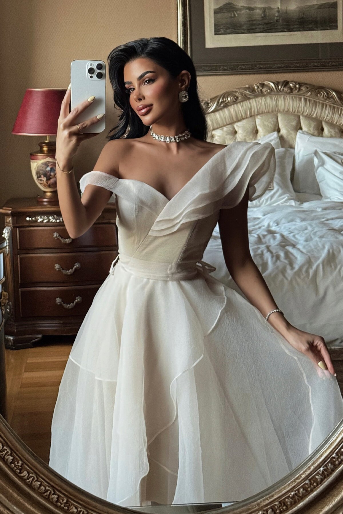 Tül Detaylı Volanlı Elbise - 6003