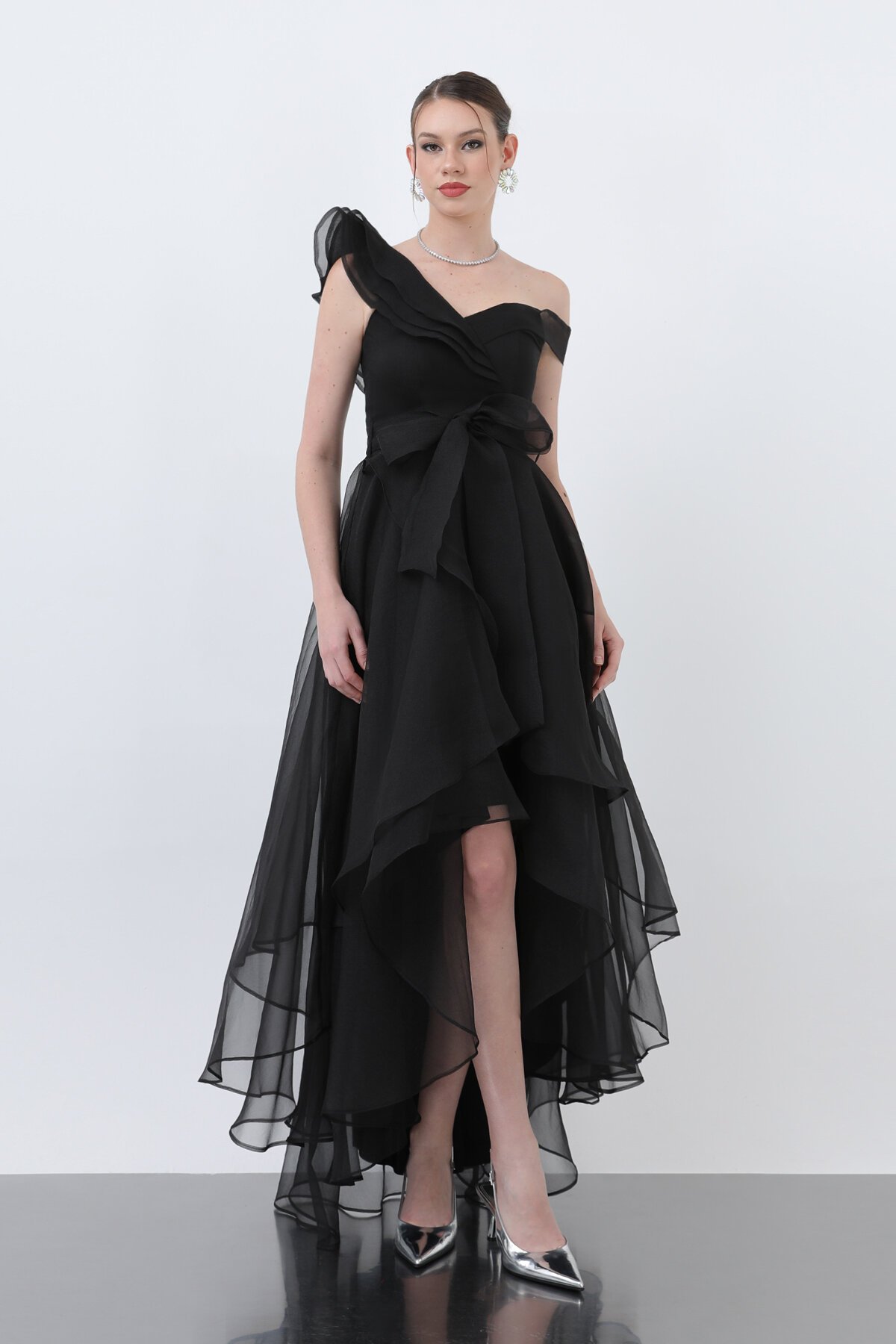 Tül Detaylı Volanlı Elbise - 6003