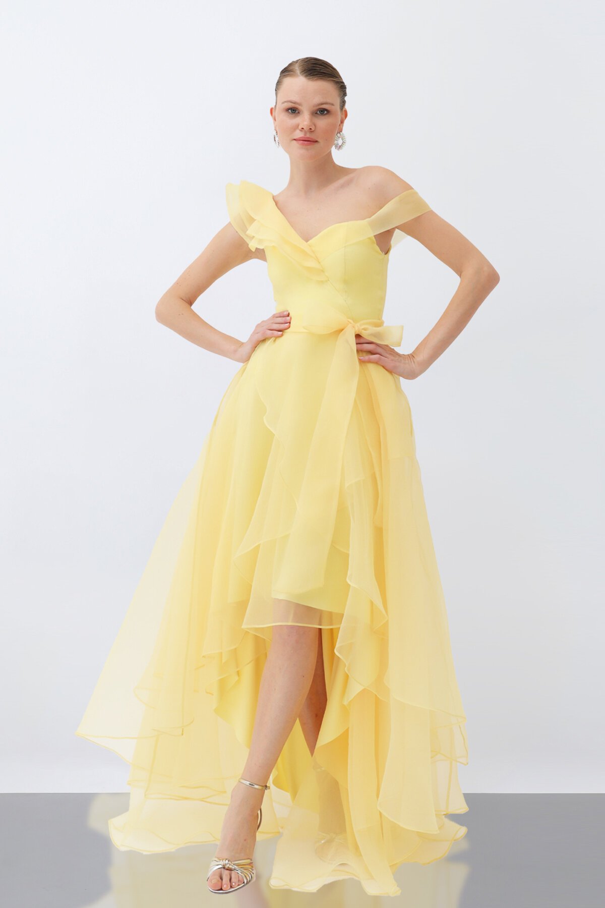 Tül Detaylı Volanlı Elbise - 6003