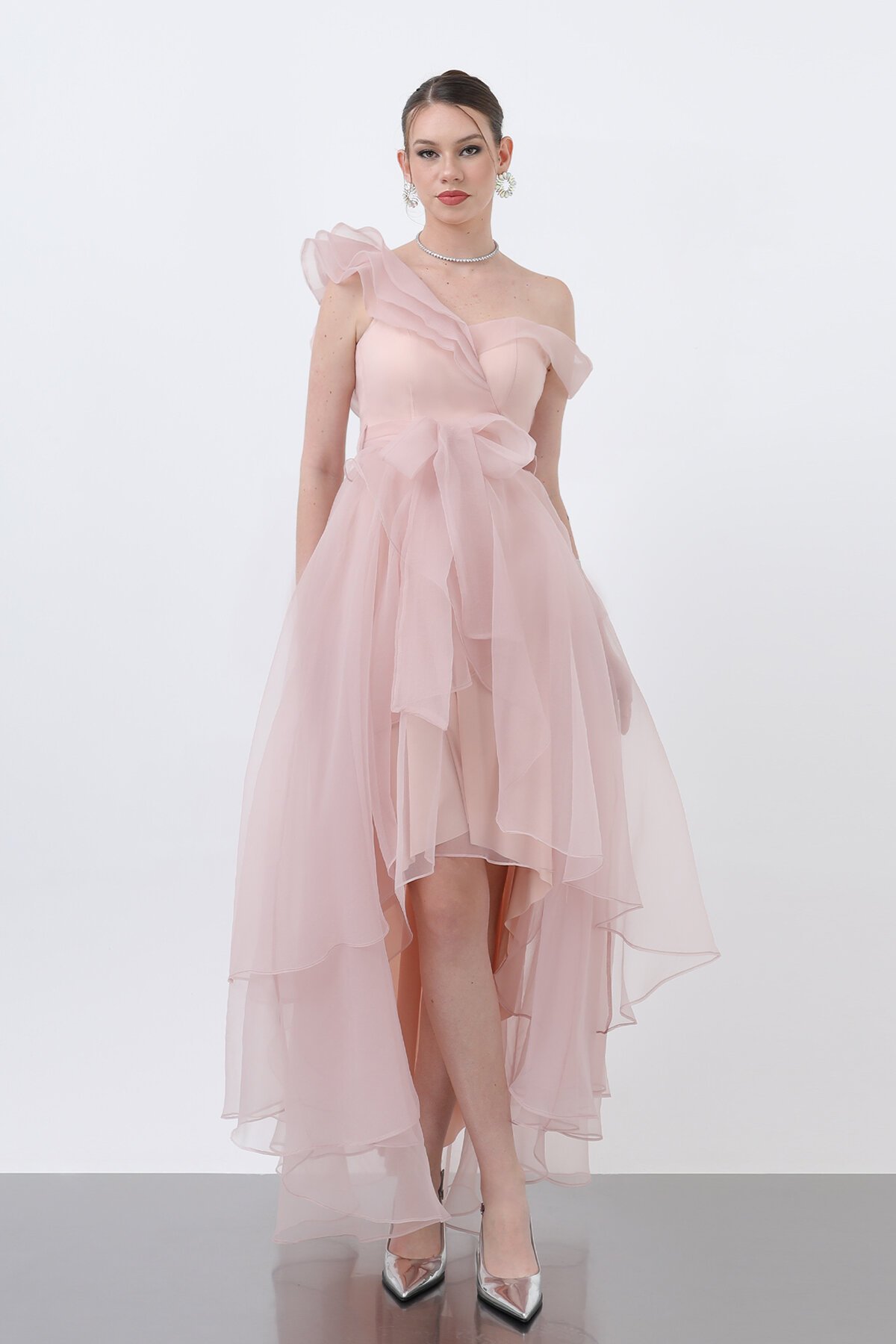 Tül Detaylı Volanlı Elbise - 6003