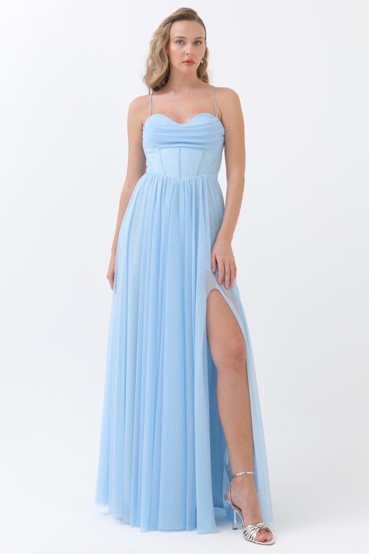 Askılı Simli Yırtmaçlı Elbise - 1771