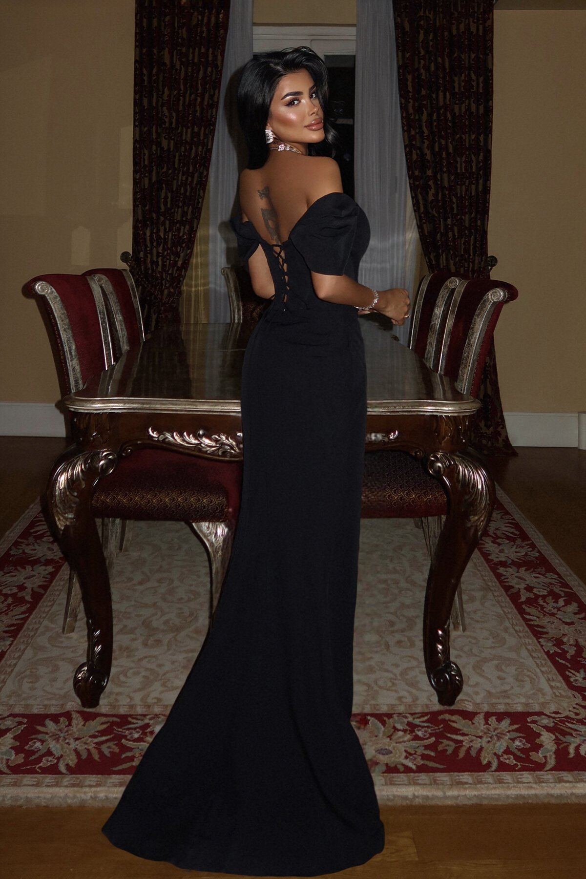 Yırtmaçlı Straplez Elbise - 1877