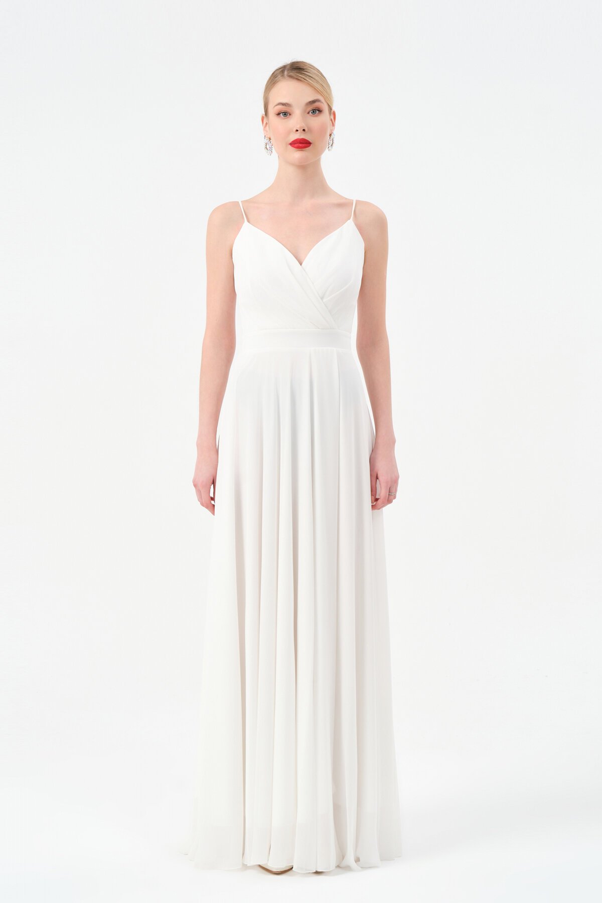 Askılı Drapeli Kruvaze Yaka Elbise - 1524