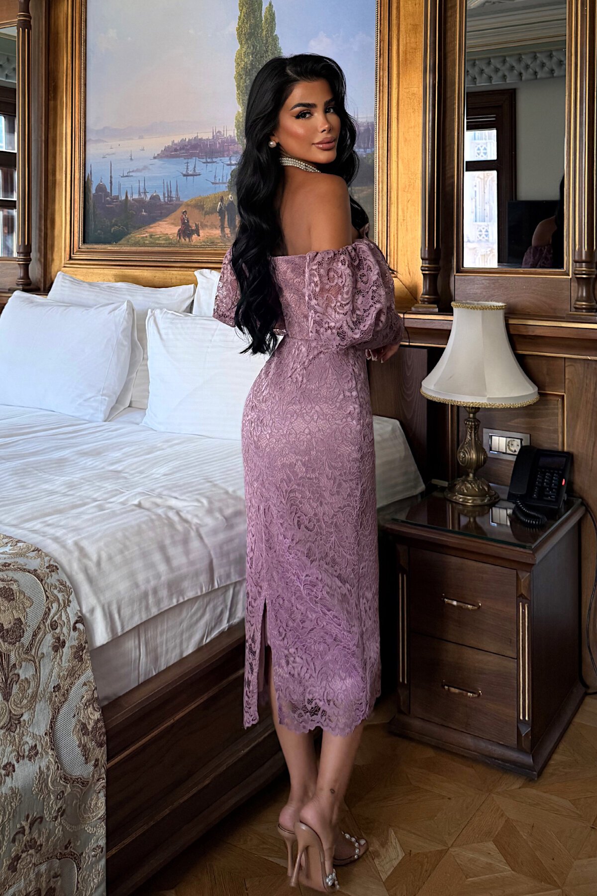 Balon Kol Detaylı Straplez Midi Elbise - 1594