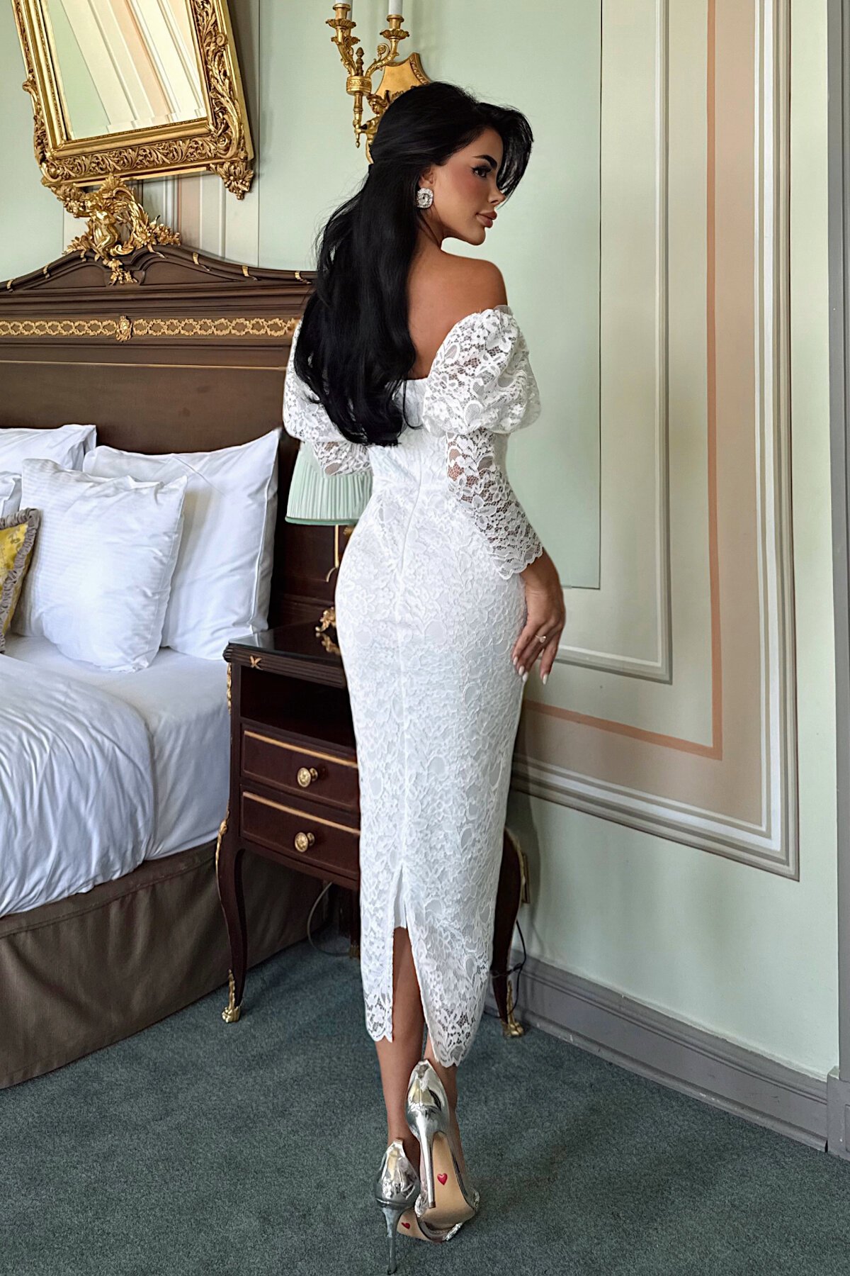 Balon Kol Detaylı Straplez Midi Elbise - 1594