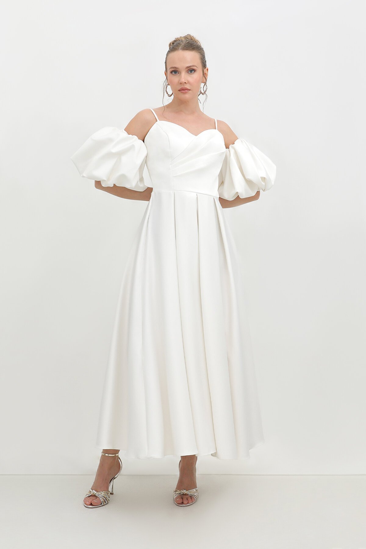 Balon Kollu Drapeli Elbise - 1779