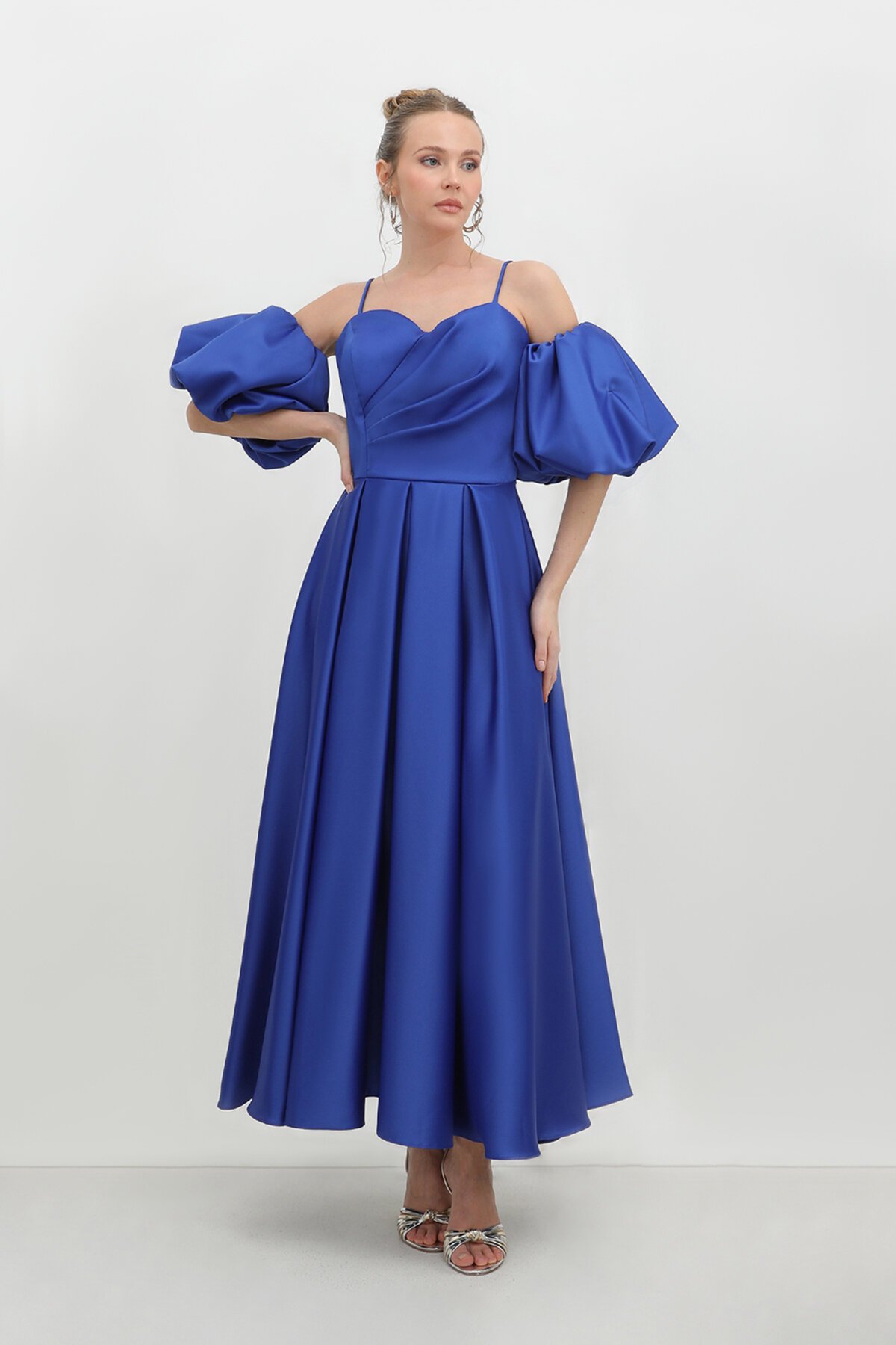 Balon Kollu Drapeli Elbise - 1779