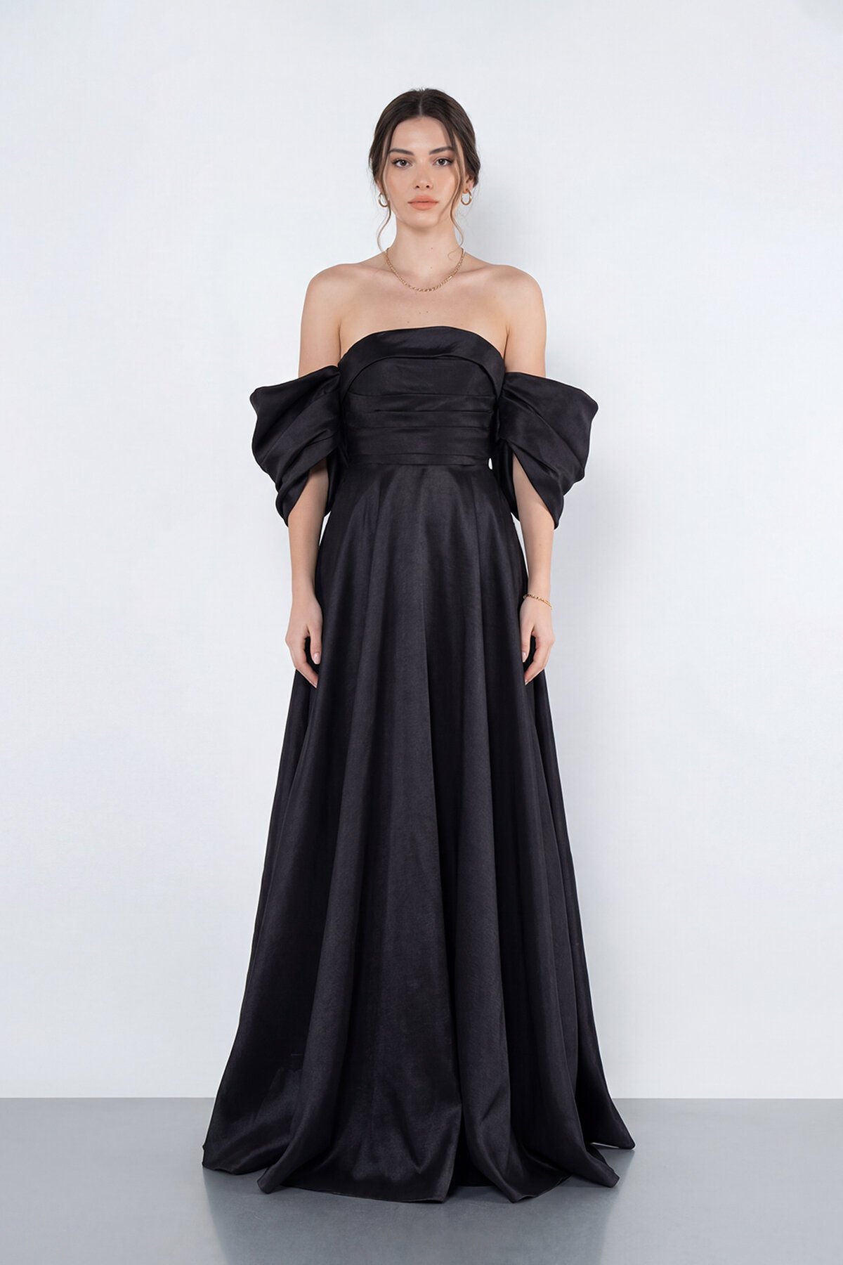 Balon Kollu Straplez Uzun Abiye - 2122