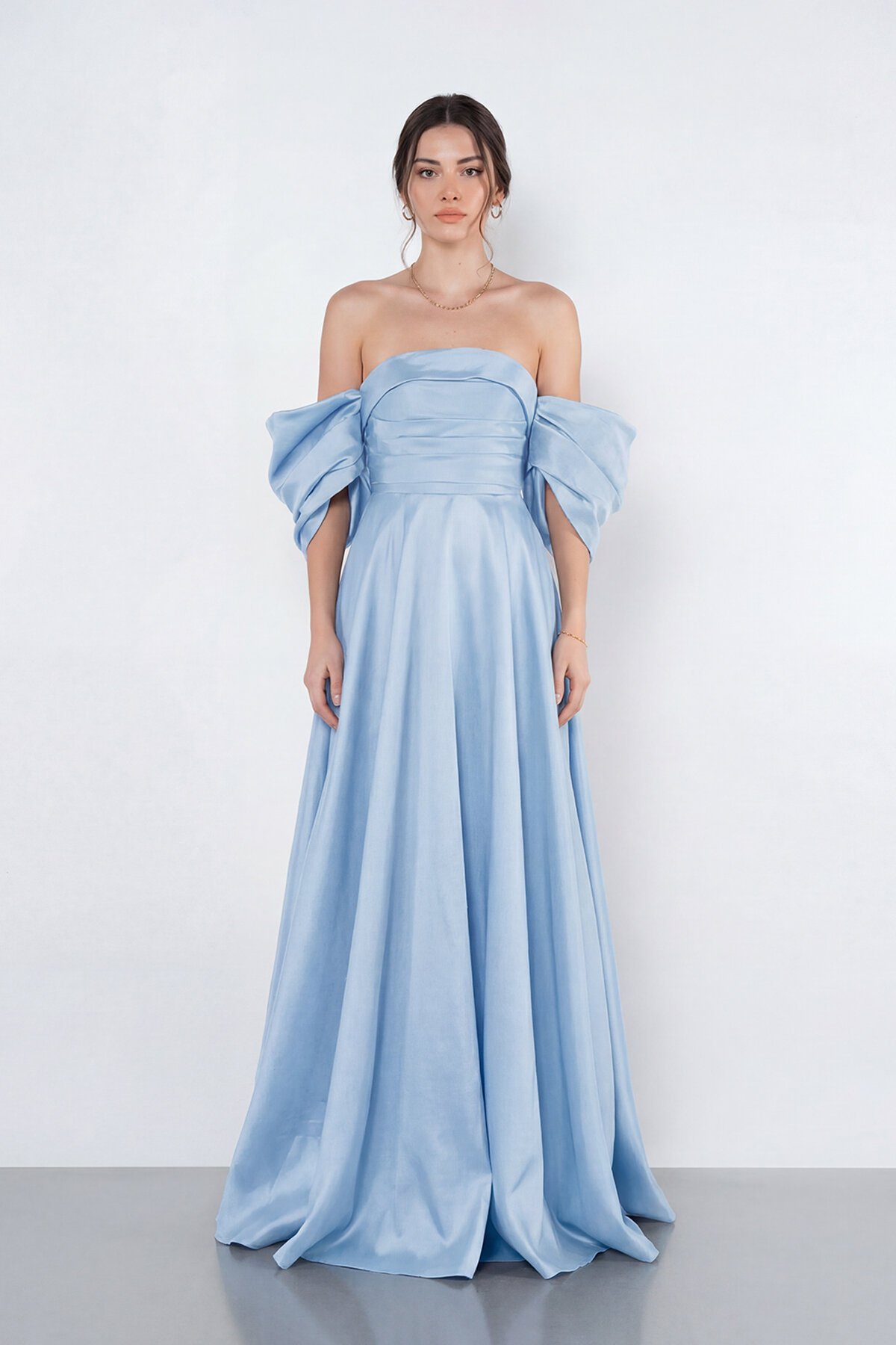 Balon Kollu Straplez Uzun Abiye - 2122