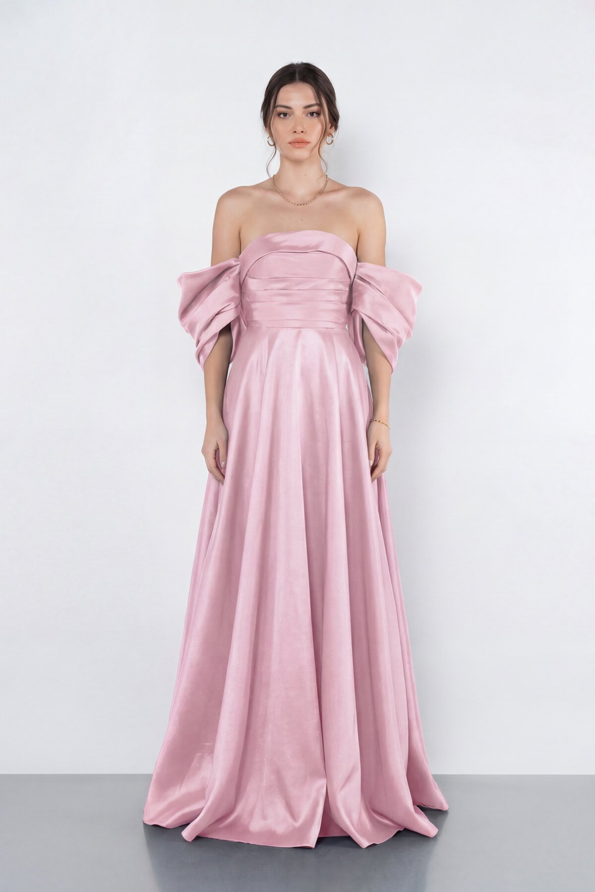 Balon Kollu Straplez Uzun Abiye - 2122