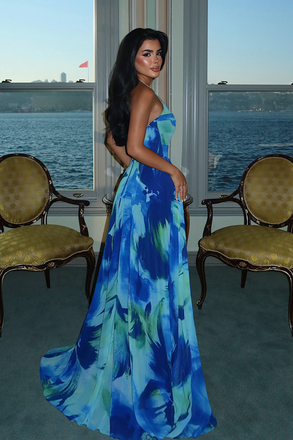 Baskılı Şifon Elbise - 1842