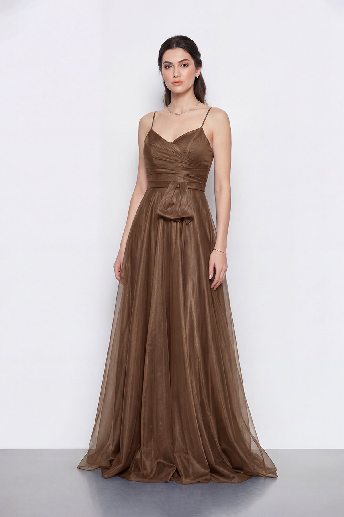 Bel Kuşak Detaylı Uzun Abiye - 2123