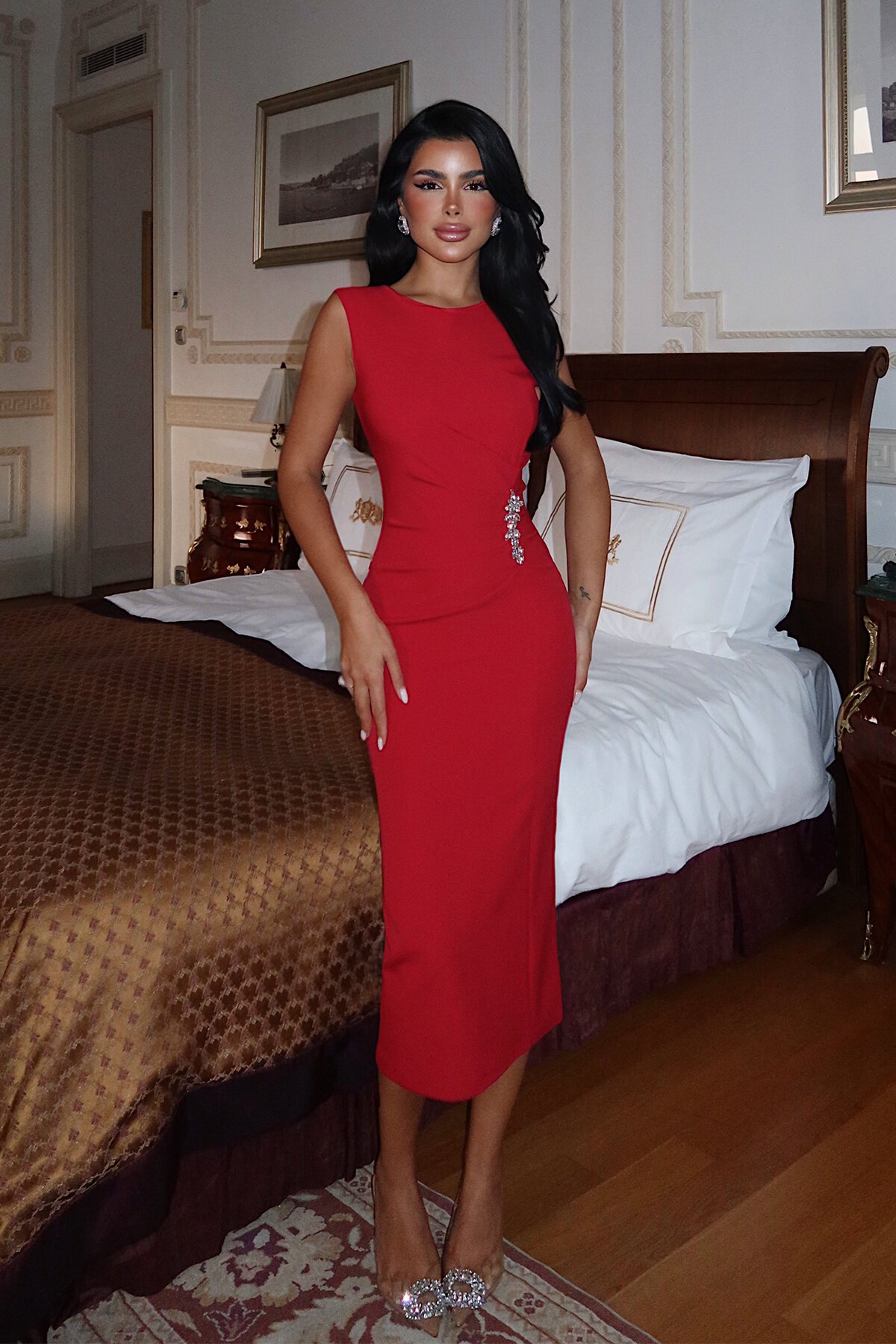 Broş Detaylı Kalem Elbise - 1792