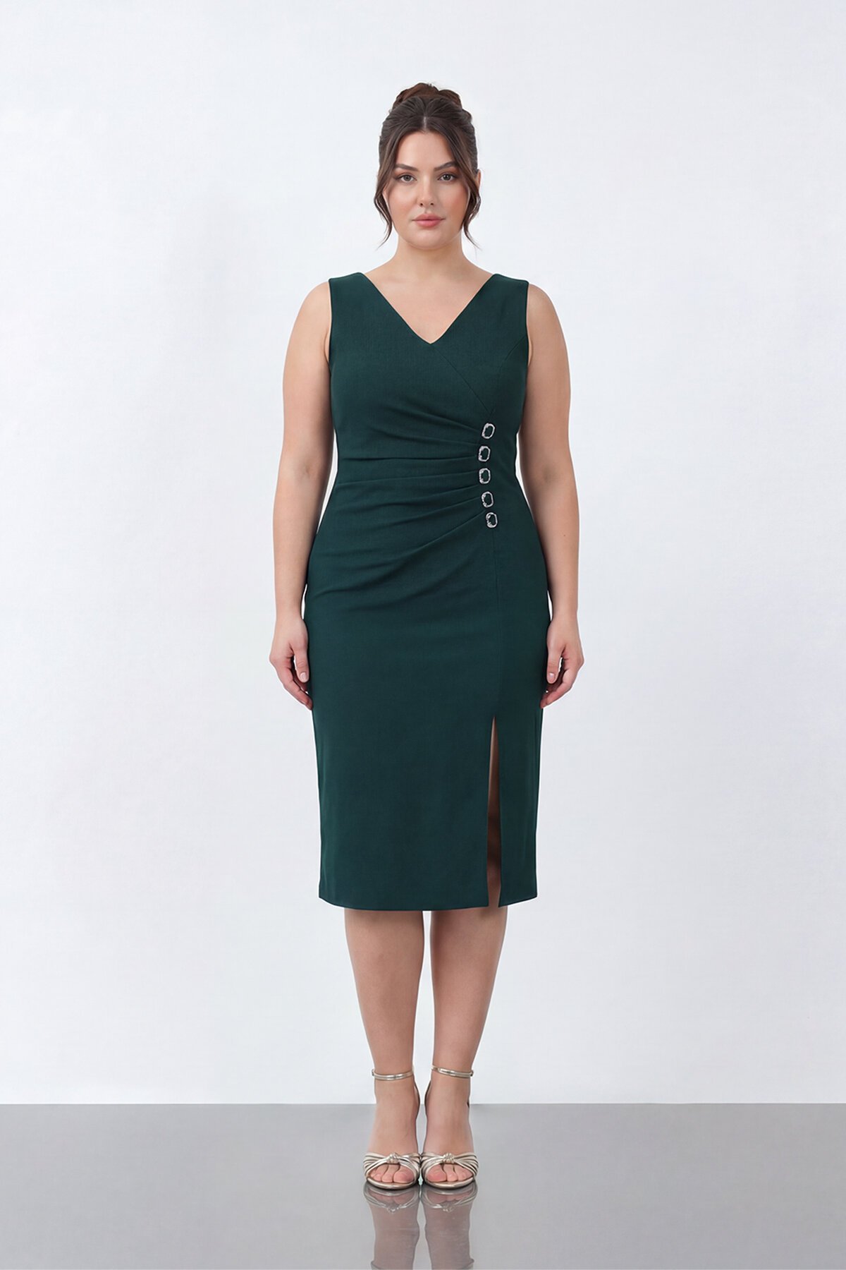 Broş Detaylı Midi Elbise - 1911