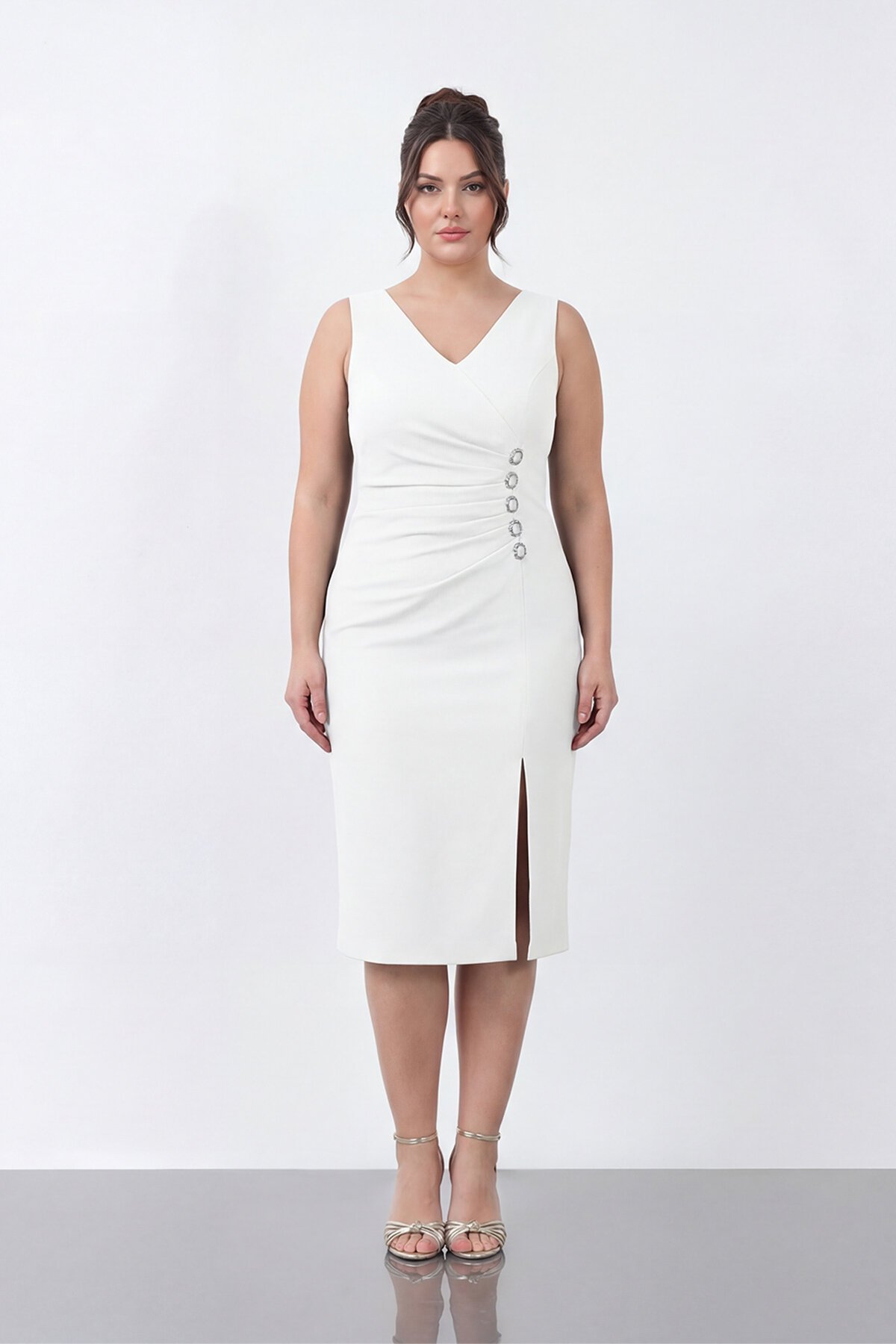 Broş Detaylı Midi Elbise - 1911