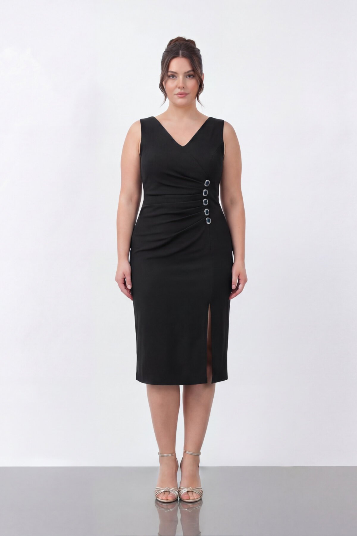 Broş Detaylı Midi Elbise - 1911