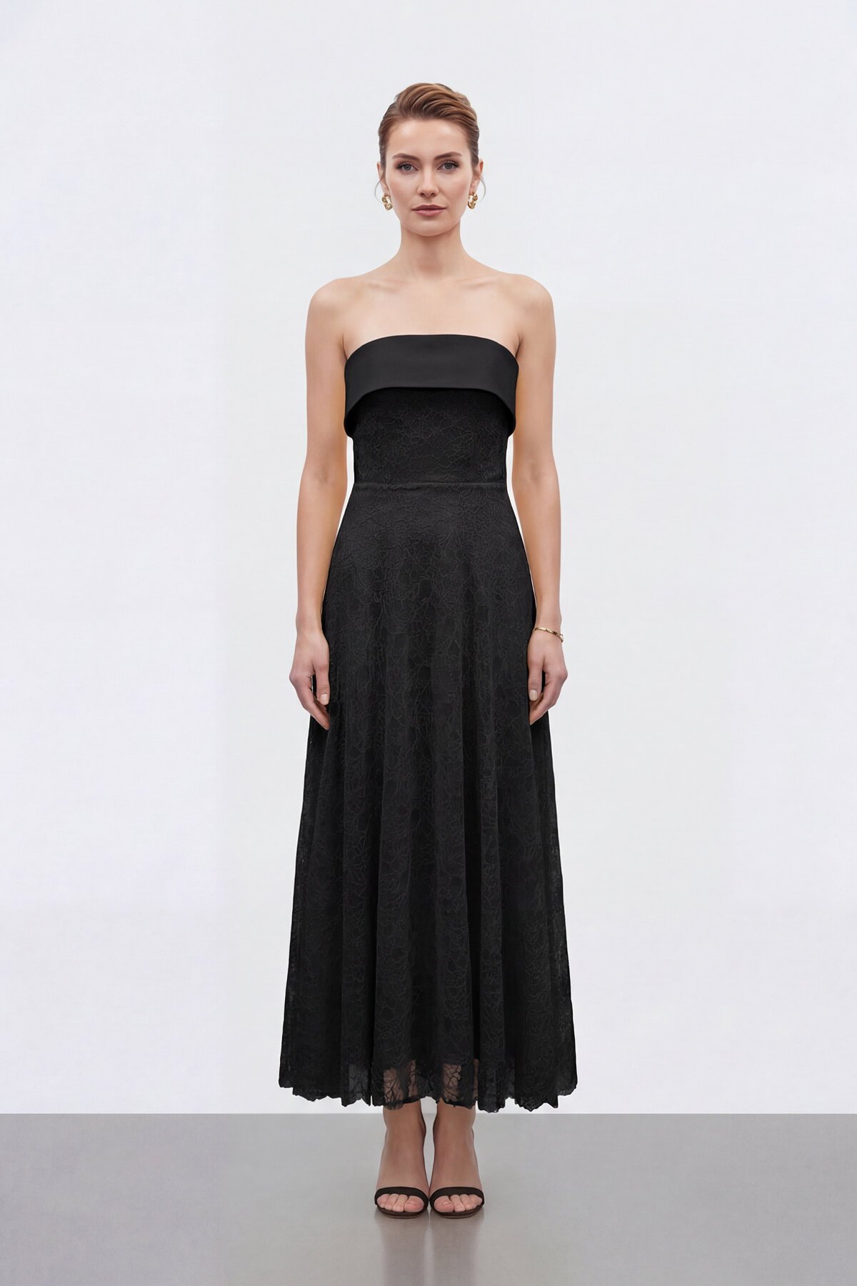 Dantel Dokulu Straplez Midi Abiye - 2115