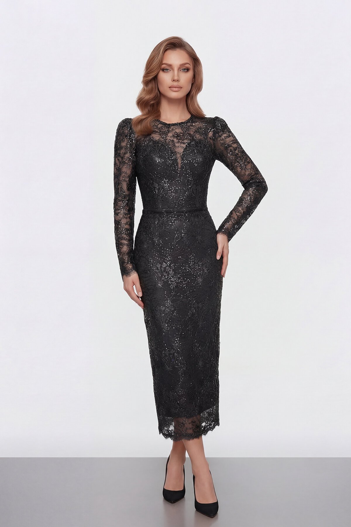 Dantel İşlemeli Uzun Kollu Abiye - 2012