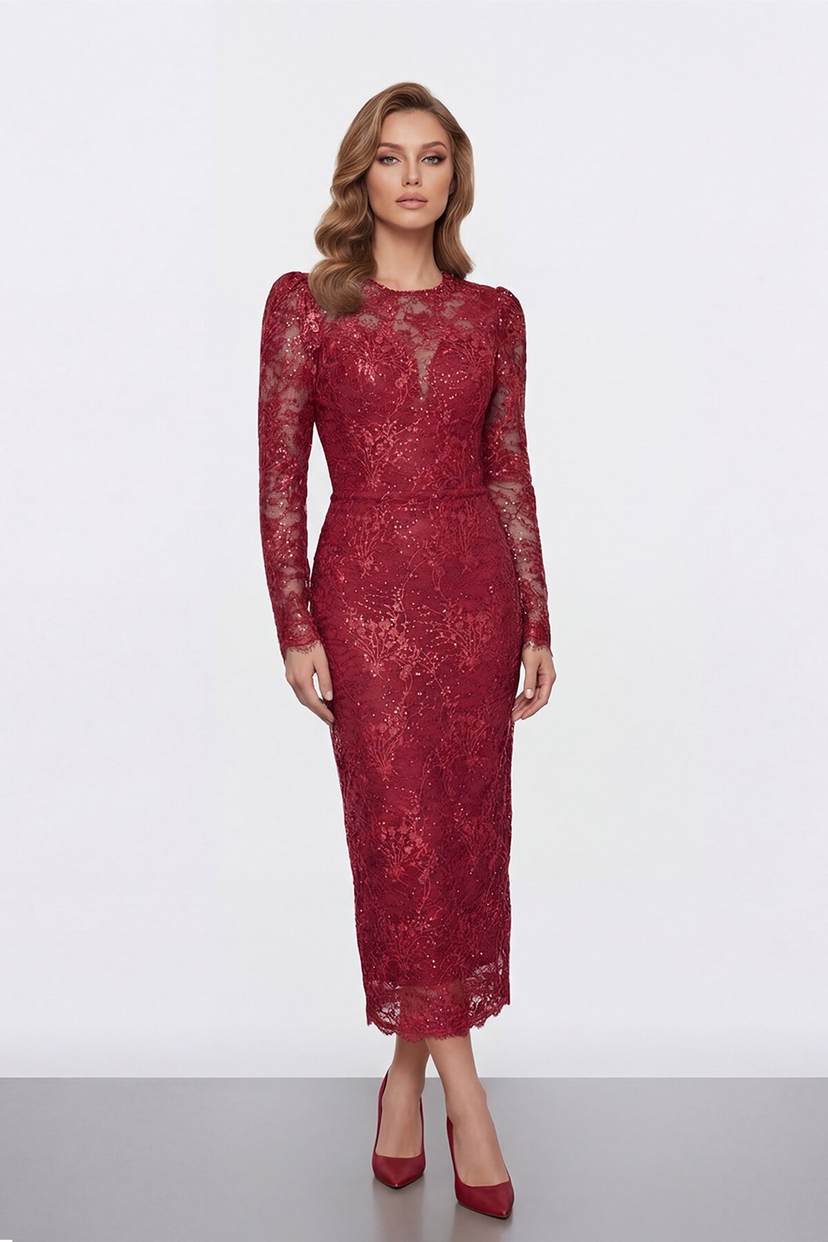 Dantel İşlemeli Uzun Kollu Abiye - 2012