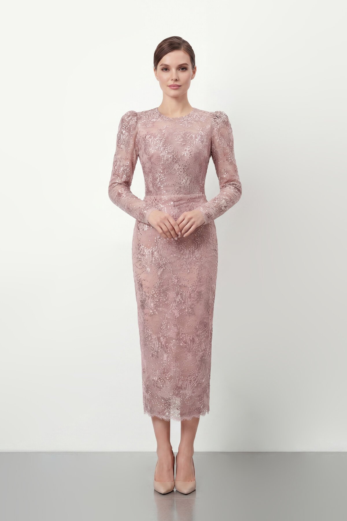 Dantel İşlemeli Uzun Kollu Abiye - 2012