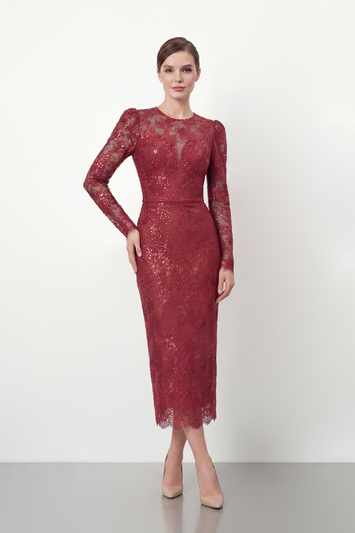 Dantel İşlemeli Uzun Kollu Abiye - 2012