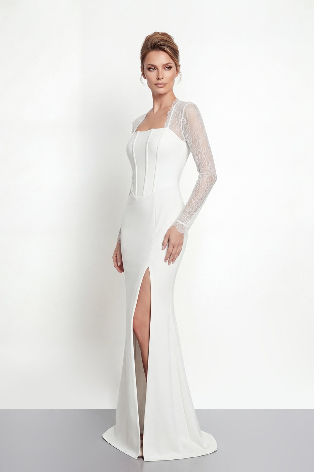 Dantel Kollu Korse Detaylı Yırtmaçlı Abiye - 2062